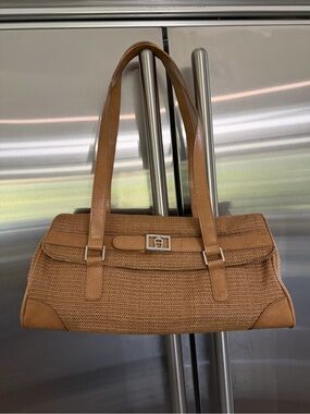 Etienne Aigner Tan Vintage Woven Shoulder Bag with Leather Trim